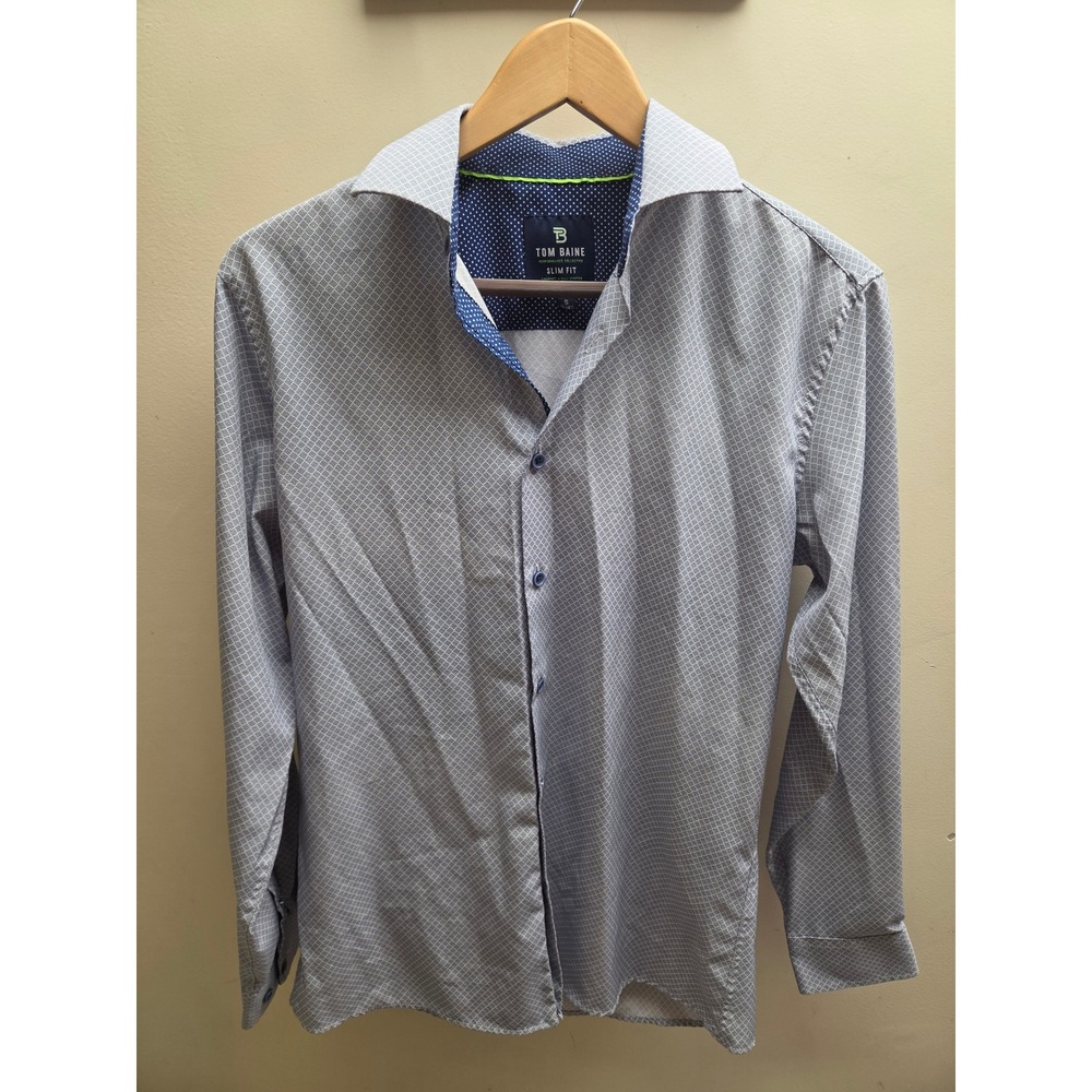 Tom Baine Slim Fit Performance Shirt Mens Small Blue Geometric Stretch